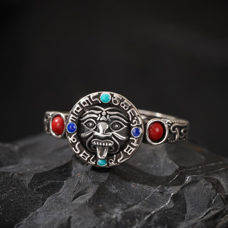 Anello in argento Zaki, protettore della ricchezza tibetano