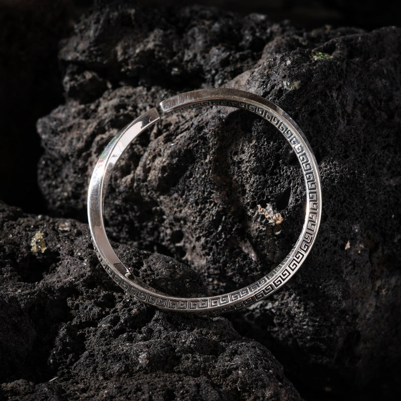 Key-Fret Fine Silver Open Cuff Bracelet