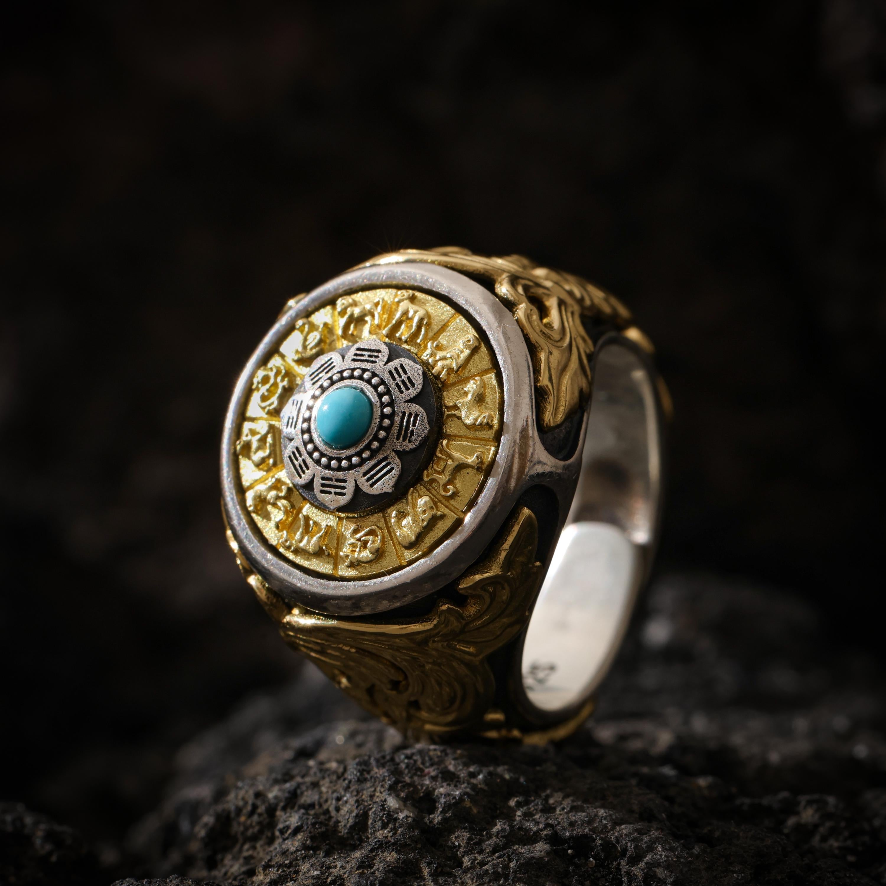 Eight Trigrams Turquoise Ring Adjustable