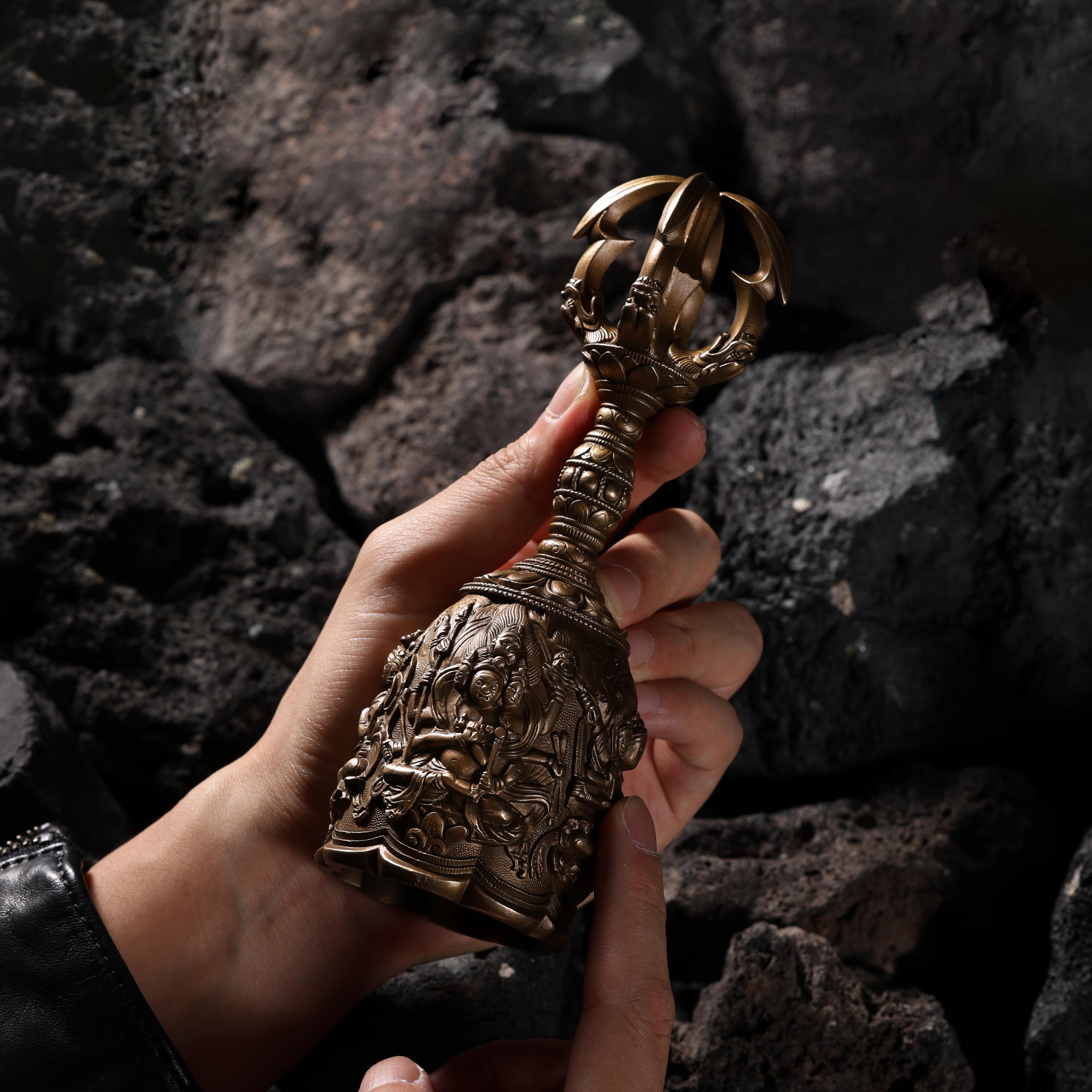 AURA DEER Vajra Bell Four Heavenly Kings Ritual Bell Tang Dynasty Inspired Buddhist Handheld Talisman