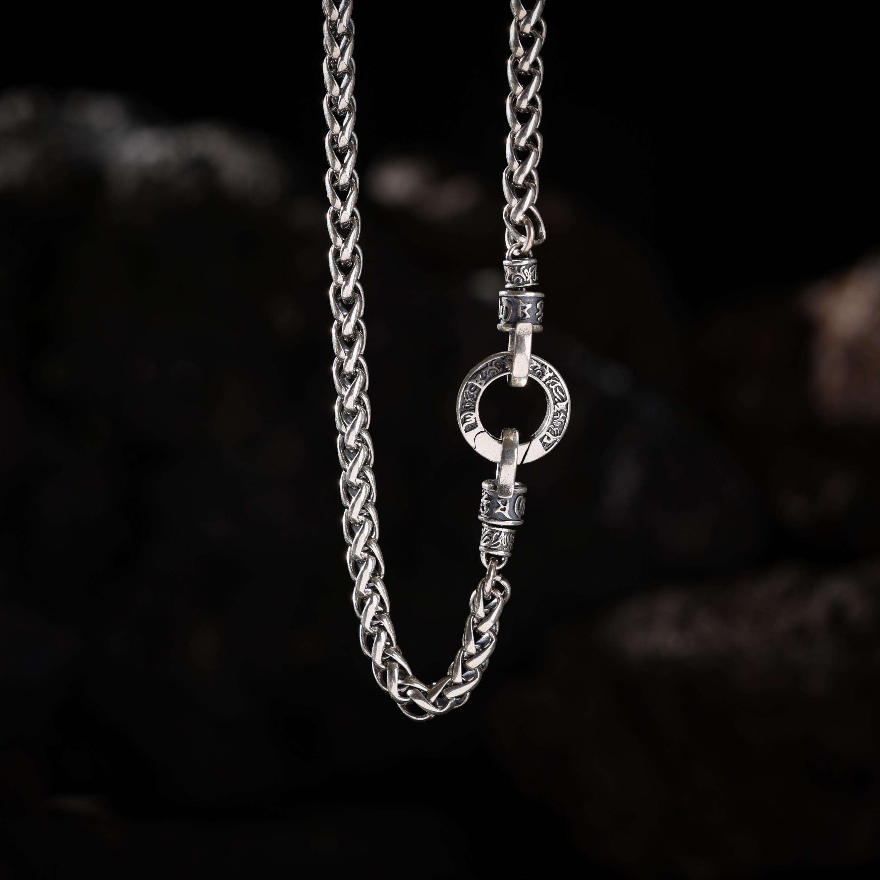 AURA DEER Dragon Bone Chain Necklace with Mantra Clasp S925 Sterling Silver