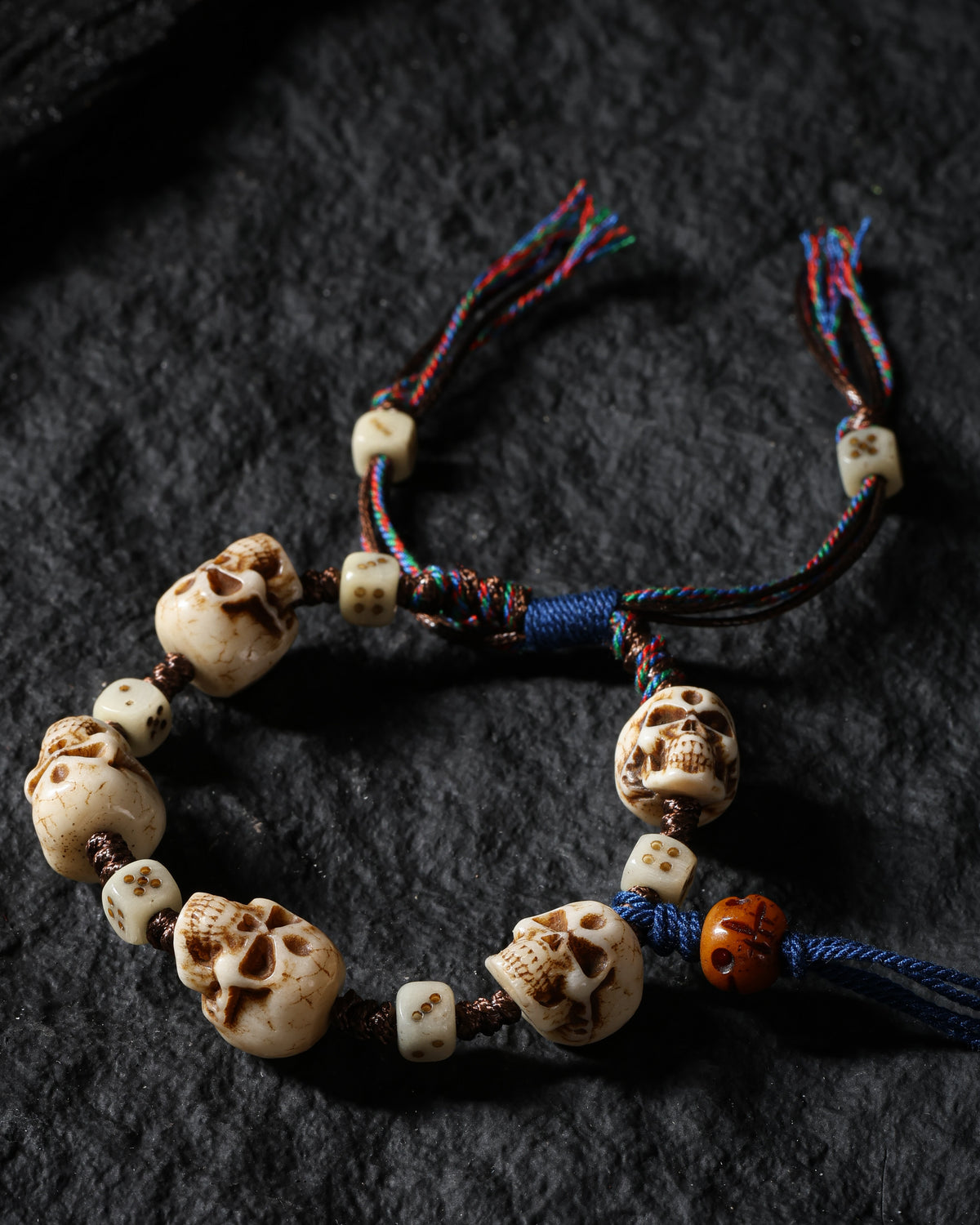 Yak Bone Carved Skull Bracelet-4