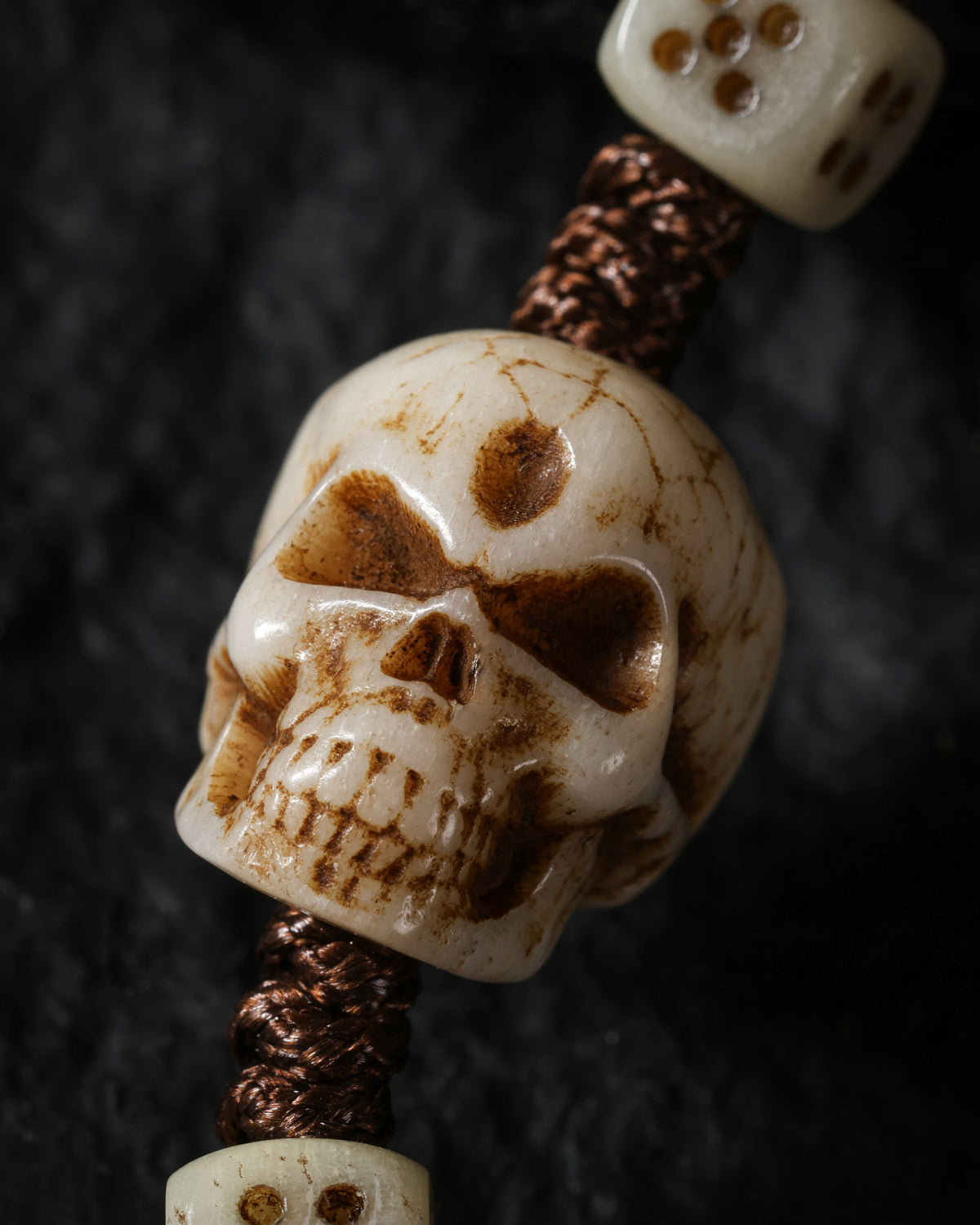 Yak Bone Carved Skull Bracelet-5