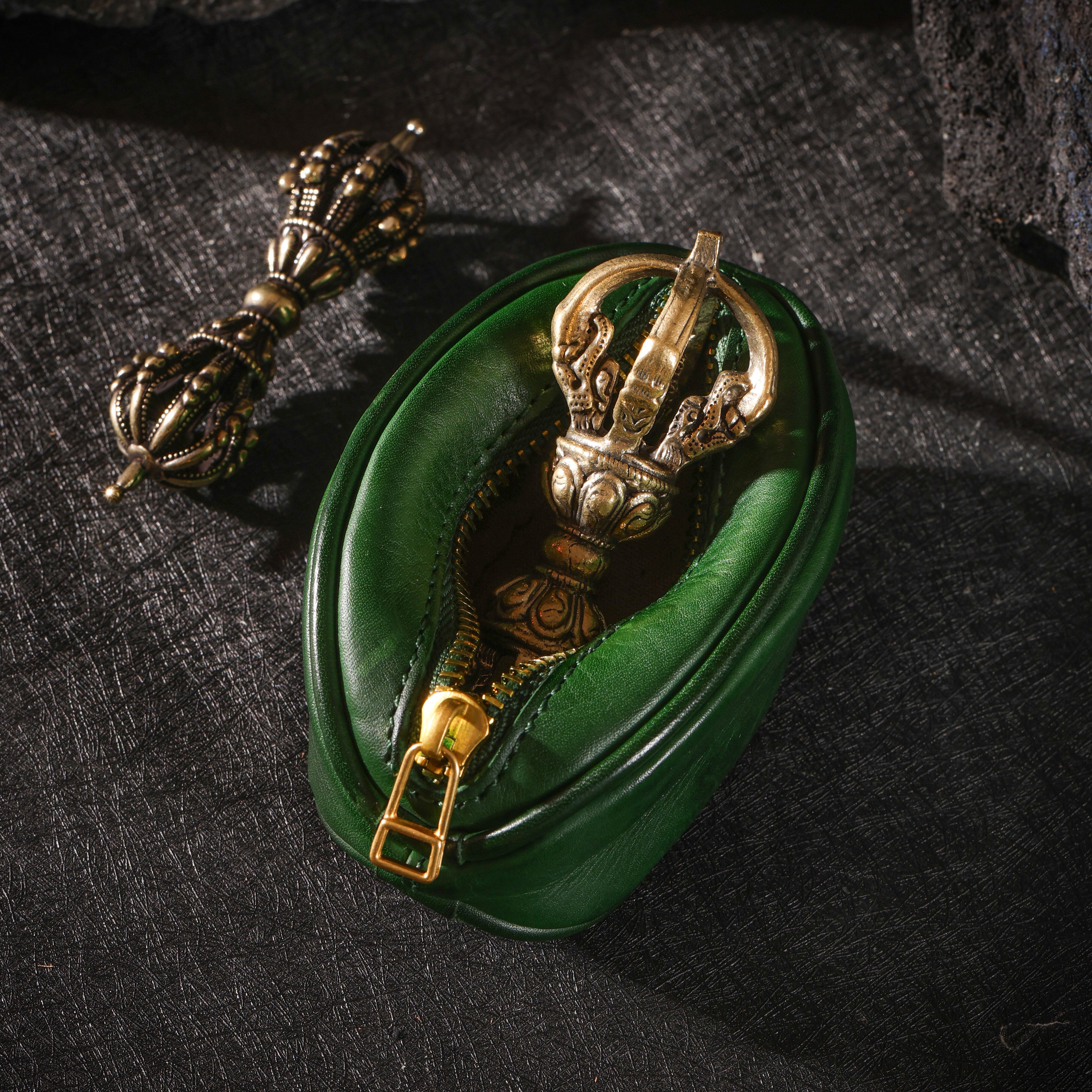 Sacchetto portagioie in pelle di mucca Vajra tibetano-8