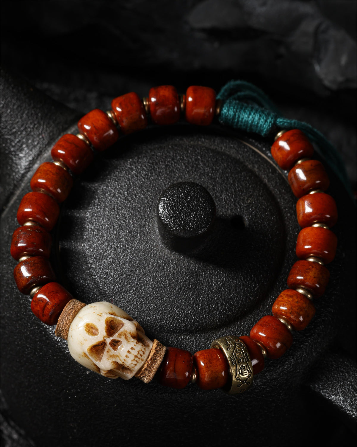Yak Bone Carved Skull Bracelet-3