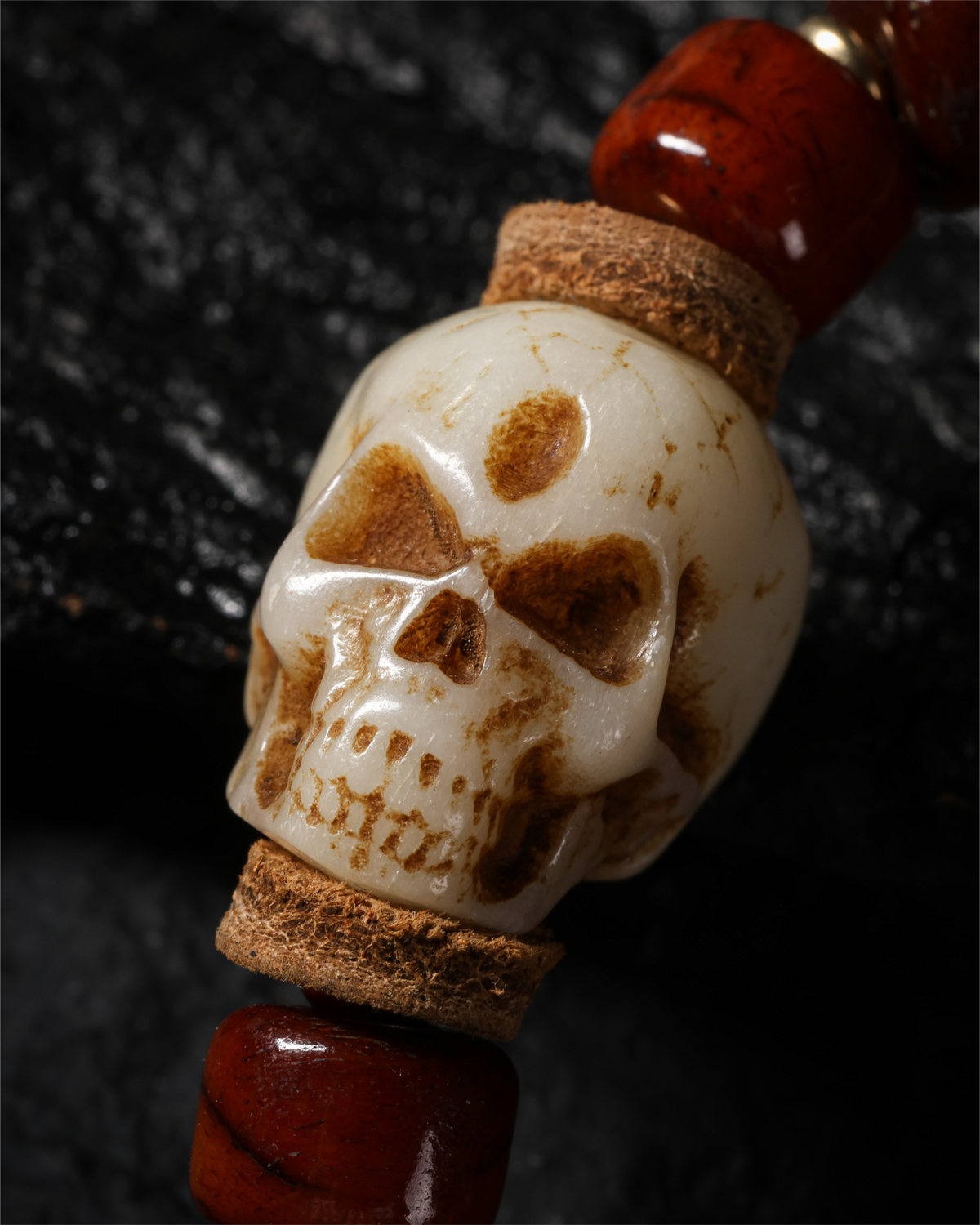 Yak Bone Carved Skull Bracelet-4