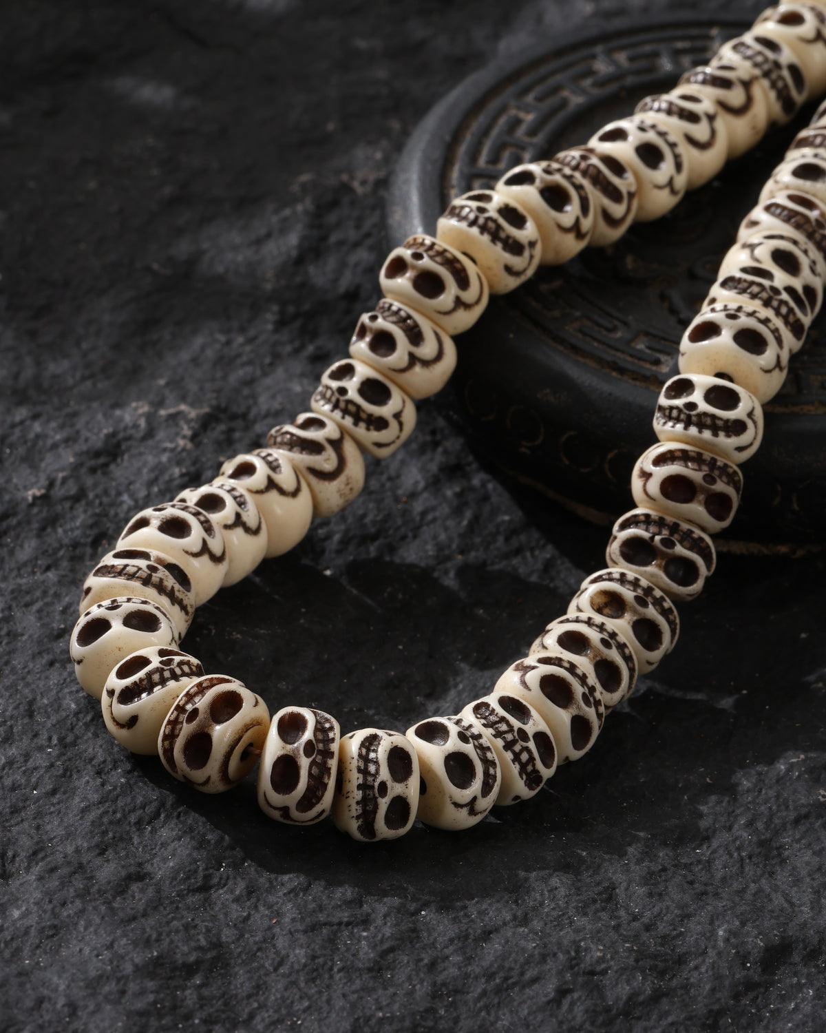 Yak Bone Smiling Skull Necklace-3