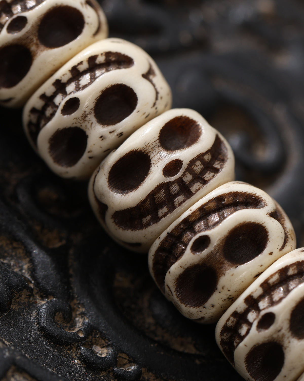 Yak Bone Smiling Skull Necklace-5