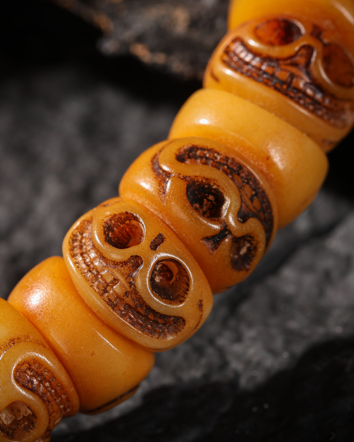 Pulsera de calavera sonriente de hueso de yak-3