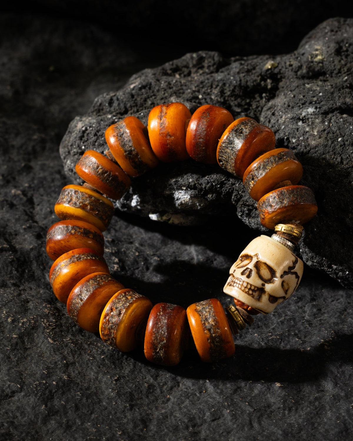 Weathered Yak Bone Skull Bracelet-7