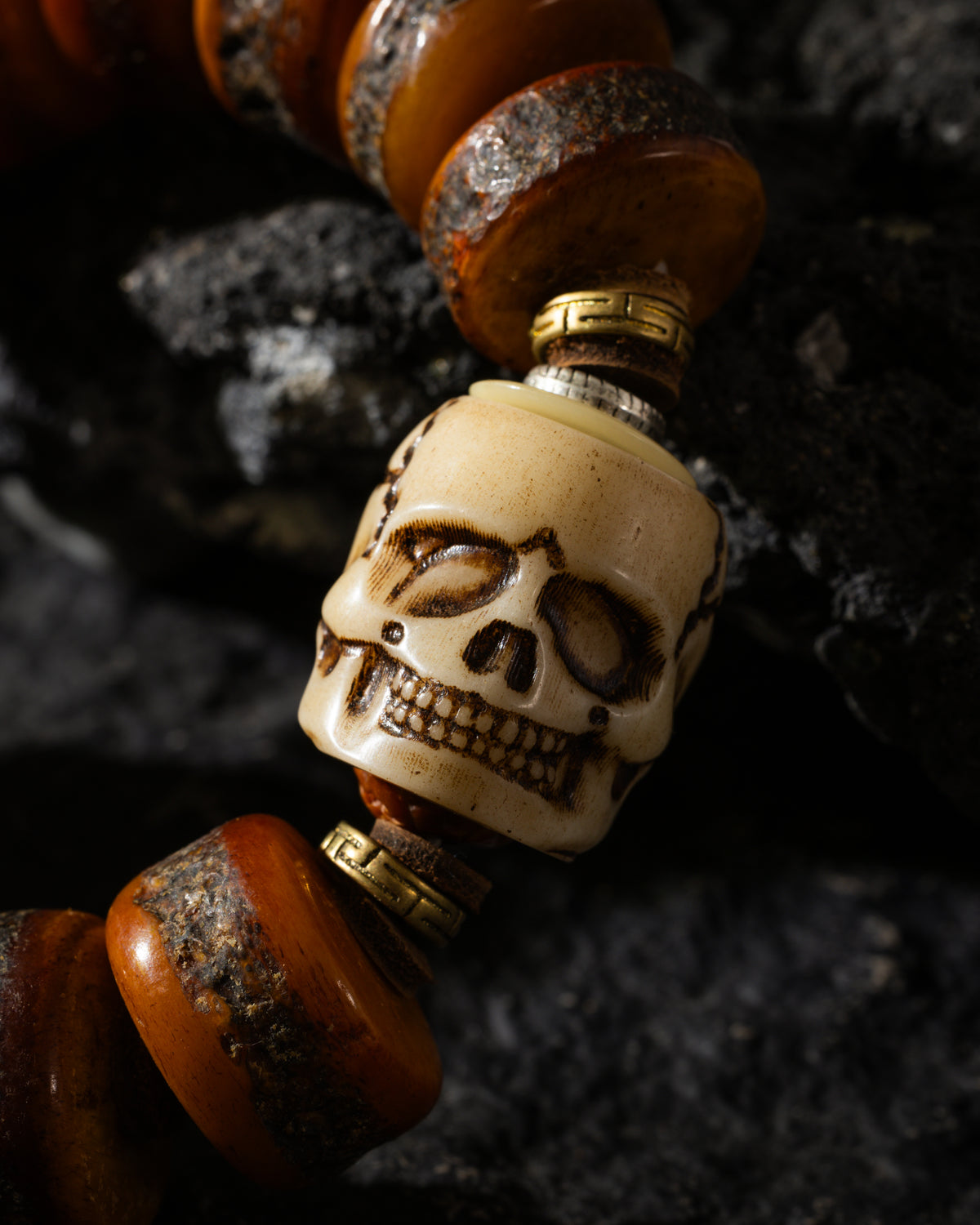 Weathered Yak Bone Skull Bracelet-4