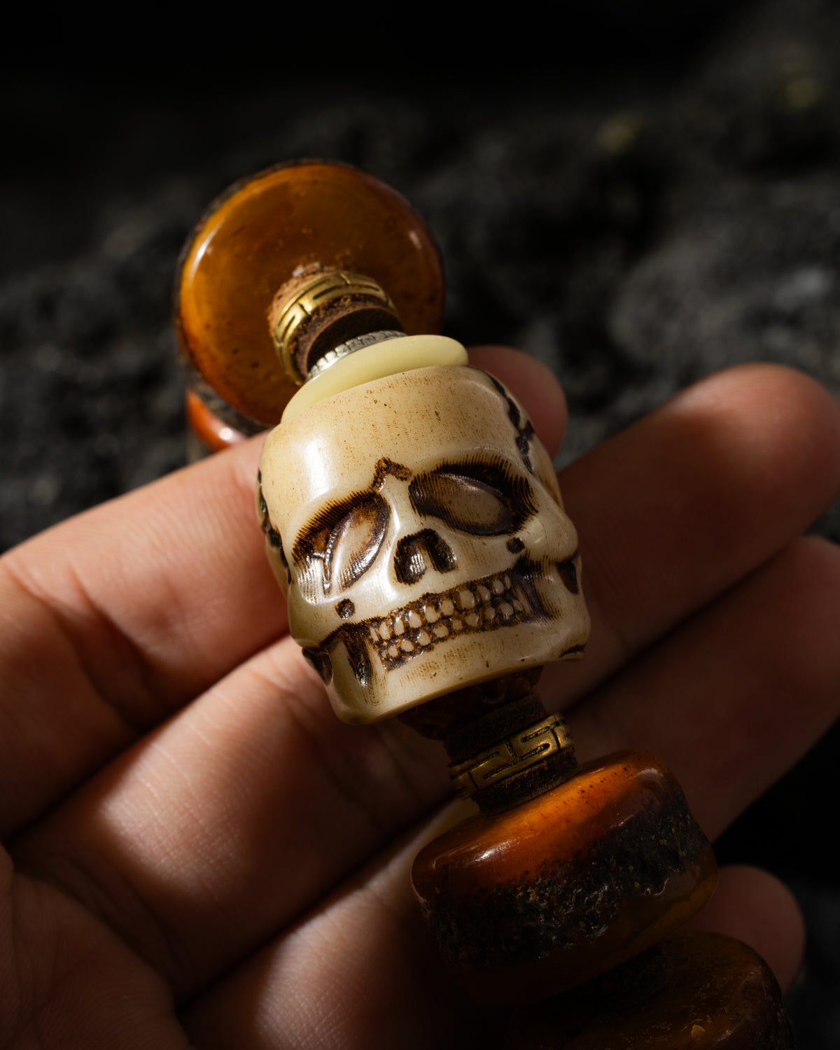 Weathered Yak Bone Skull Bracelet-5
