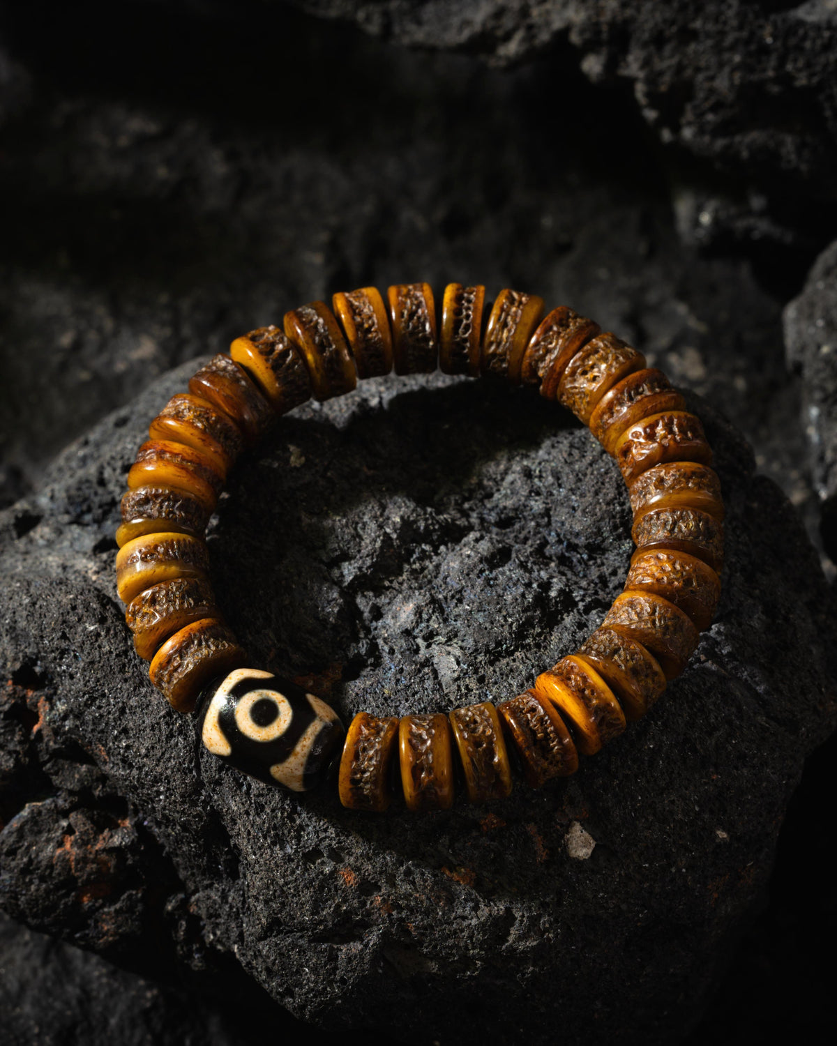 Weathered Yak Bone Dzi Bracelet-1