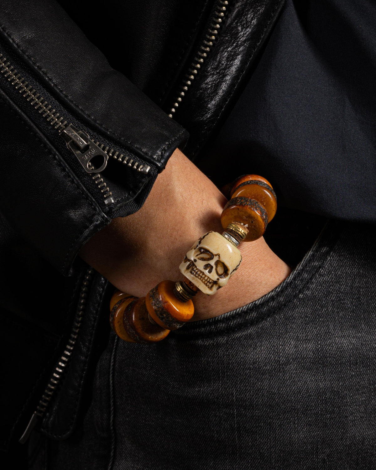 Weathered Yak Bone Skull Bracelet