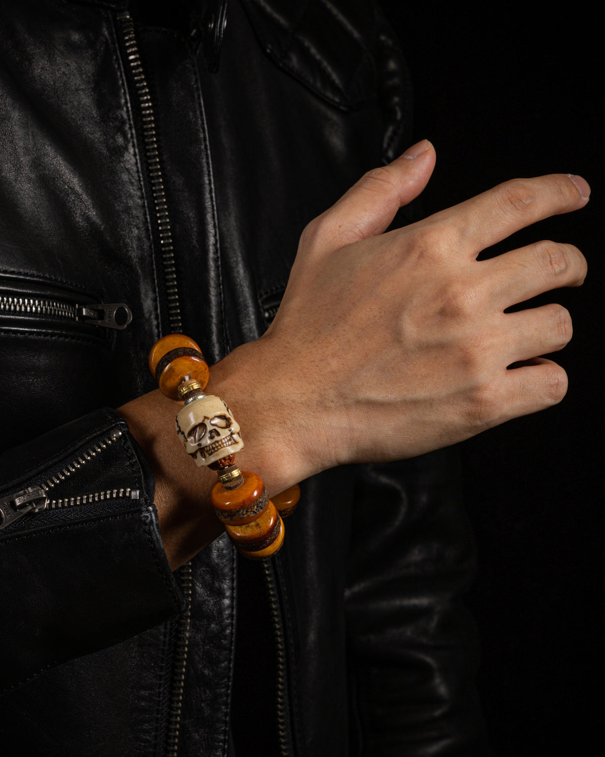 Weathered Yak Bone Skull Bracelet-3