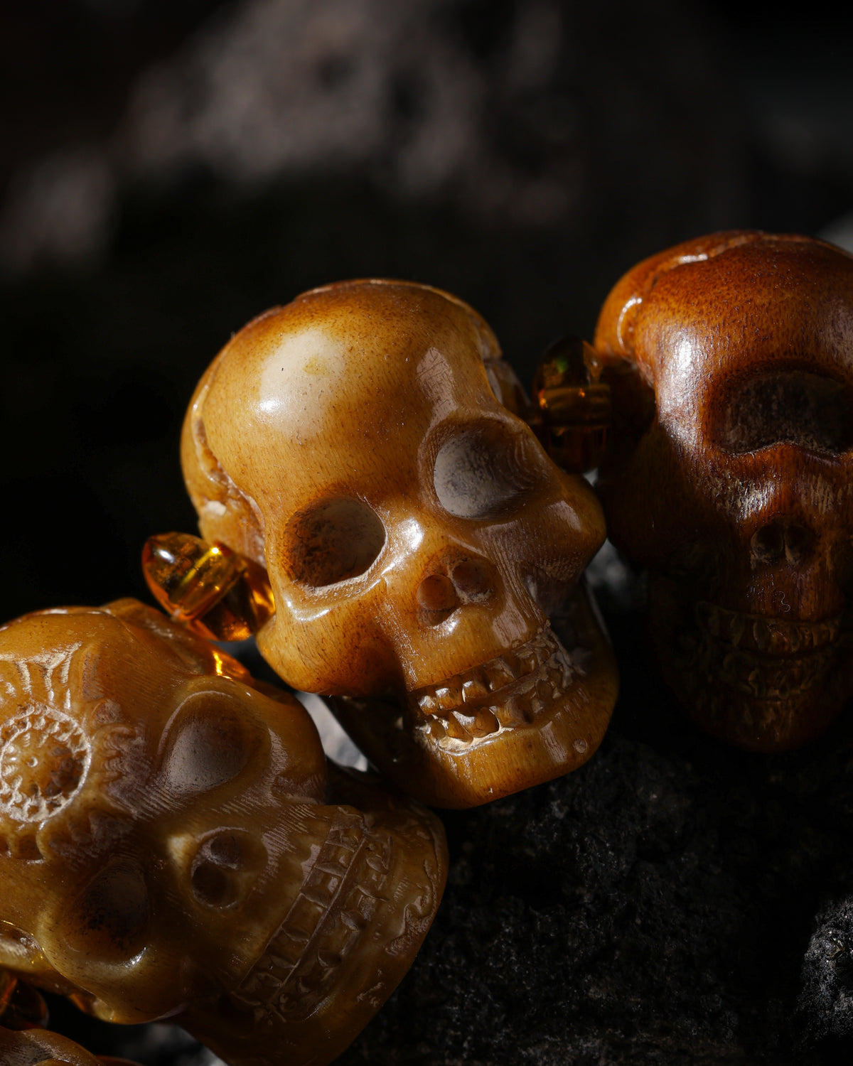 Yak Bone Skull Bracelet with 13 Unique Beads-5