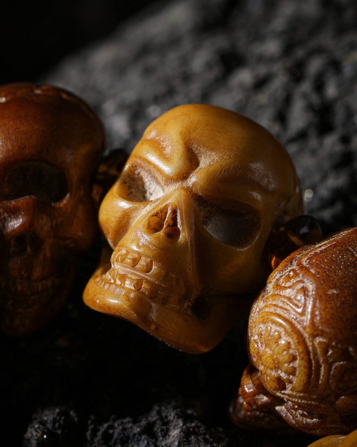 Yak Bone Skull Bracelet with 13 Unique Beads-6