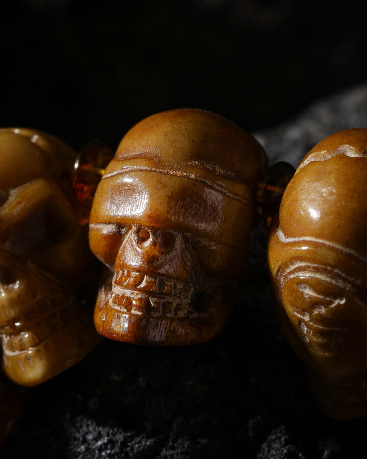 Yak Bone Skull Bracelet with 13 Unique Beads-7