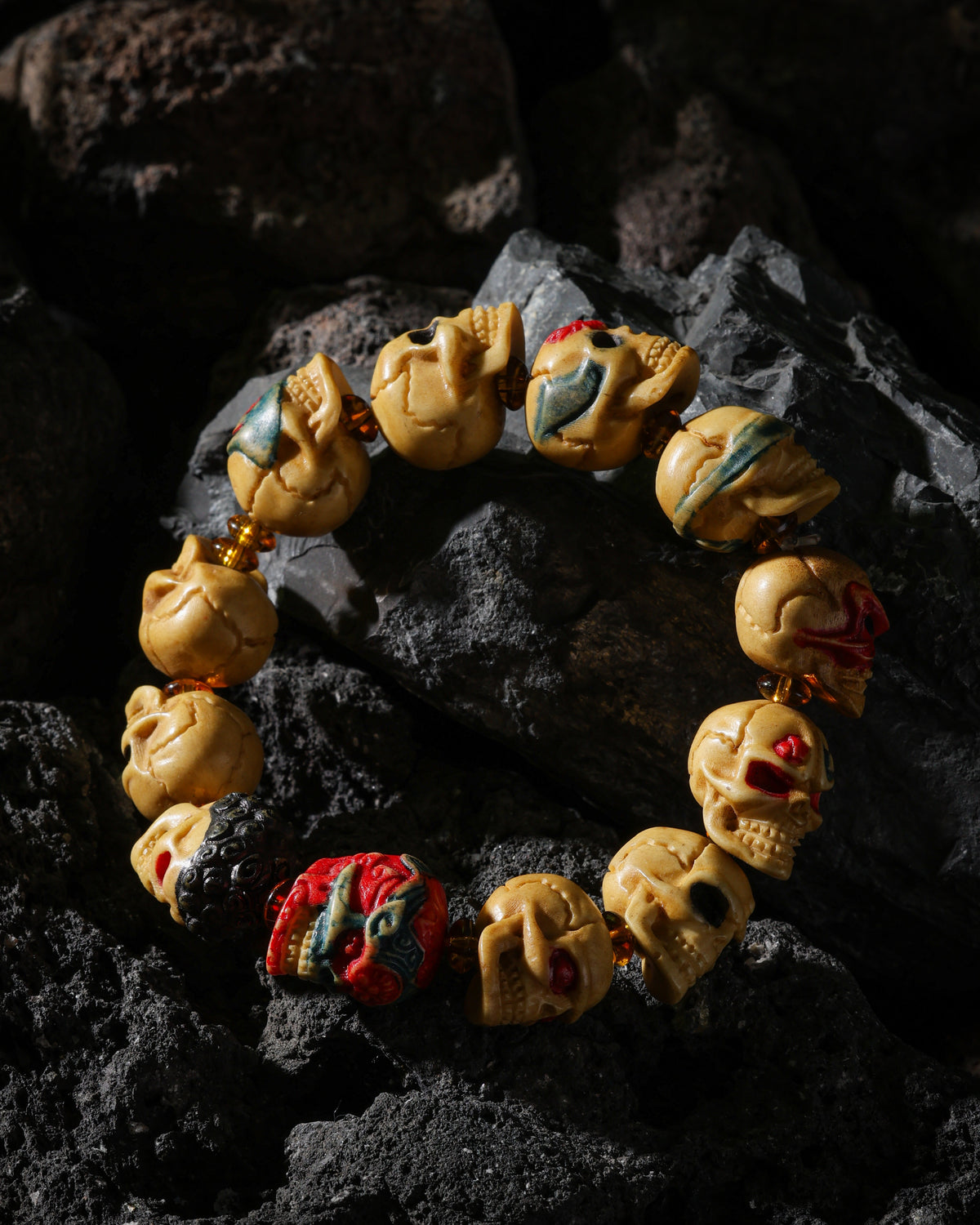 Bracelet crâne en os de Yak 12 perles uniques-4