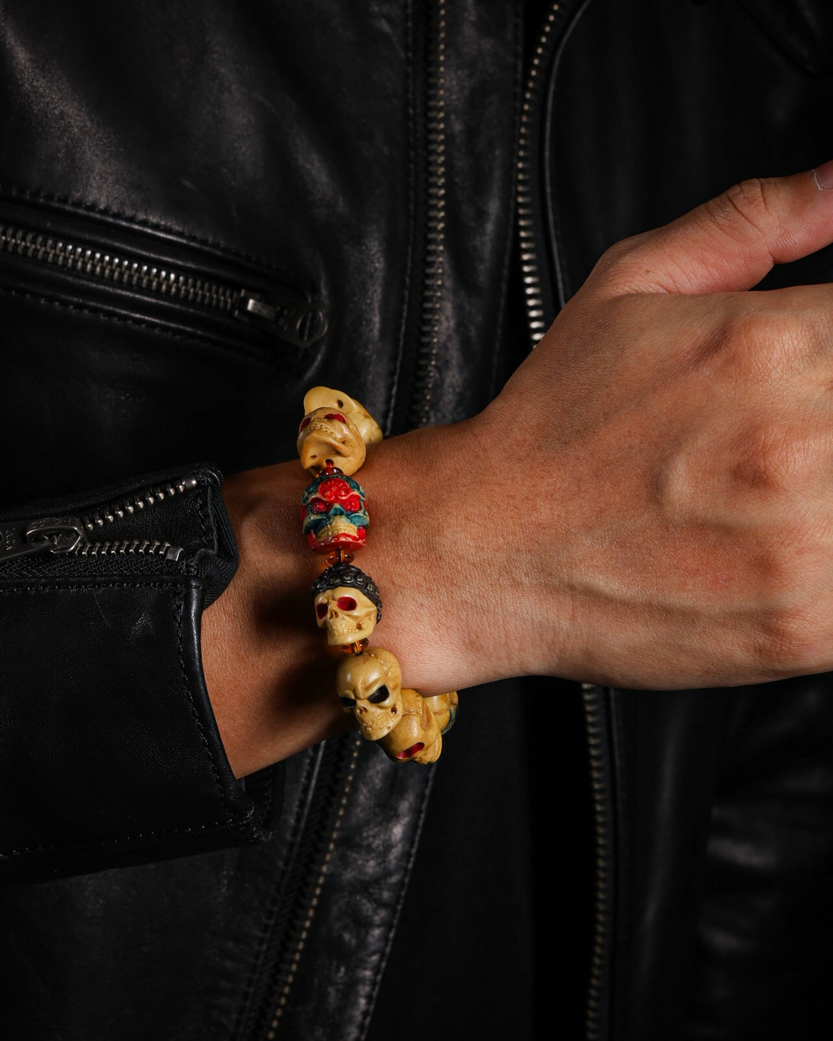 Bracelet crâne en os de Yak 12 perles uniques-3