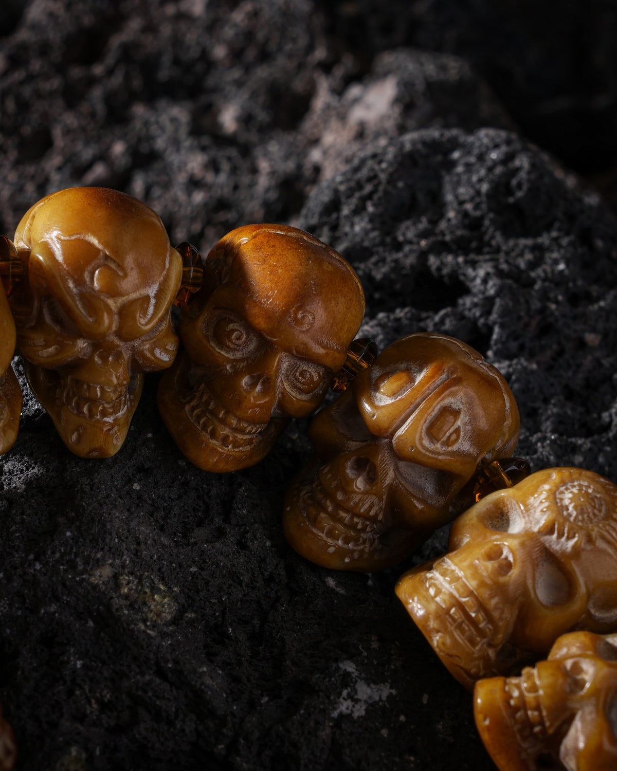 Yak Bone Skull Bracelet with 13 Unique Beads-10
