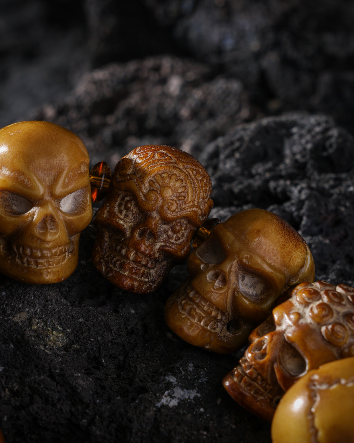 Yak Bone Skull Bracelet with 13 Unique Beads-8