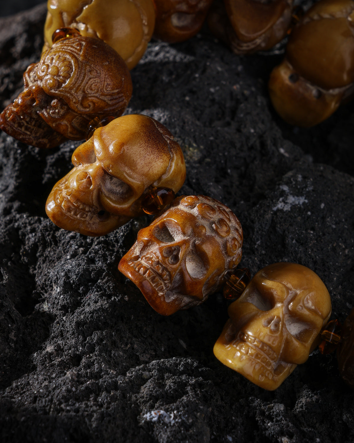 Yak Bone Skull Bracelet with 13 Unique Beads-11