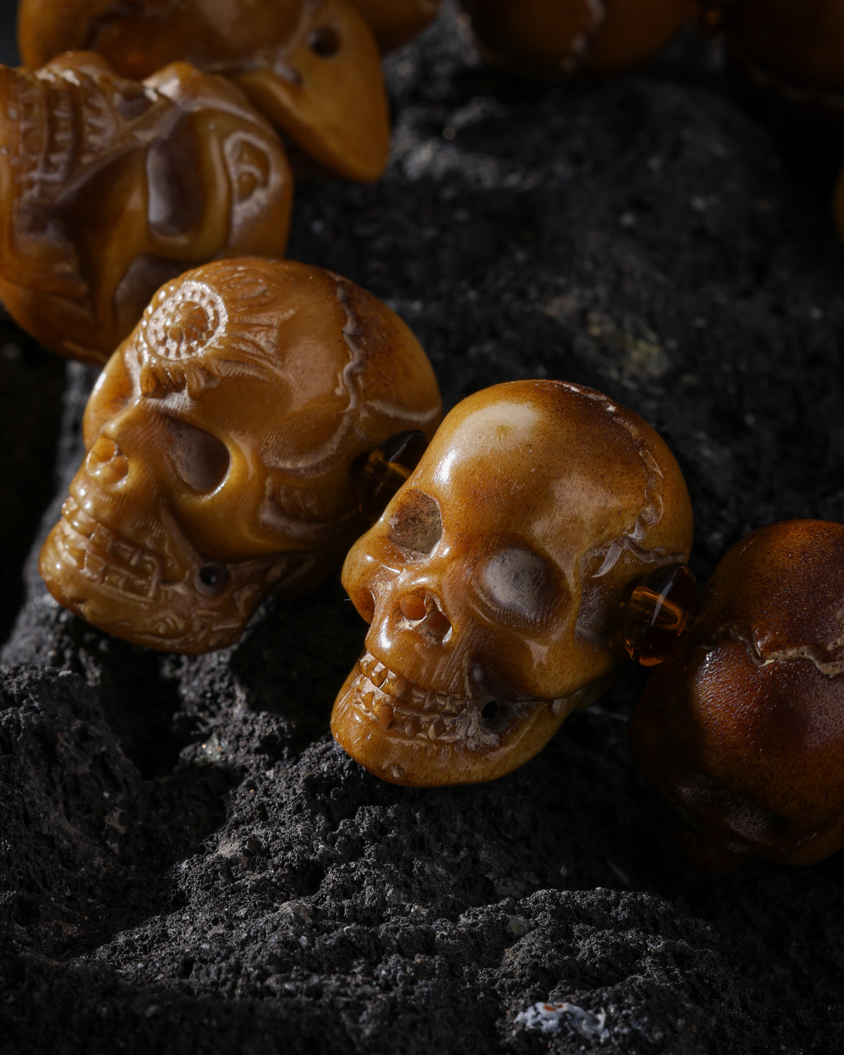 Yak Bone Skull Bracelet with 13 Unique Beads-9