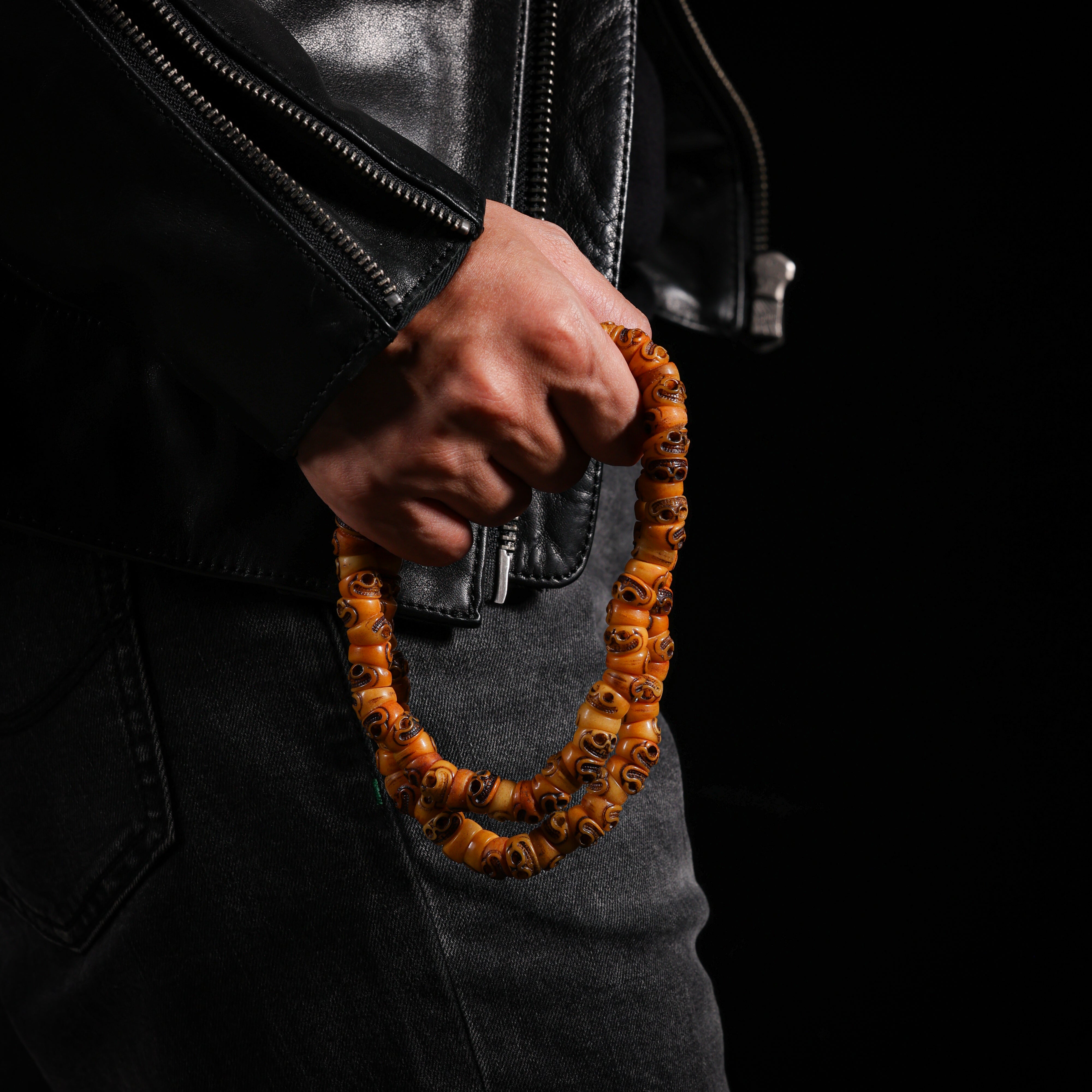 Yak Bone Smiling Skull 108-Bead Mala Necklace