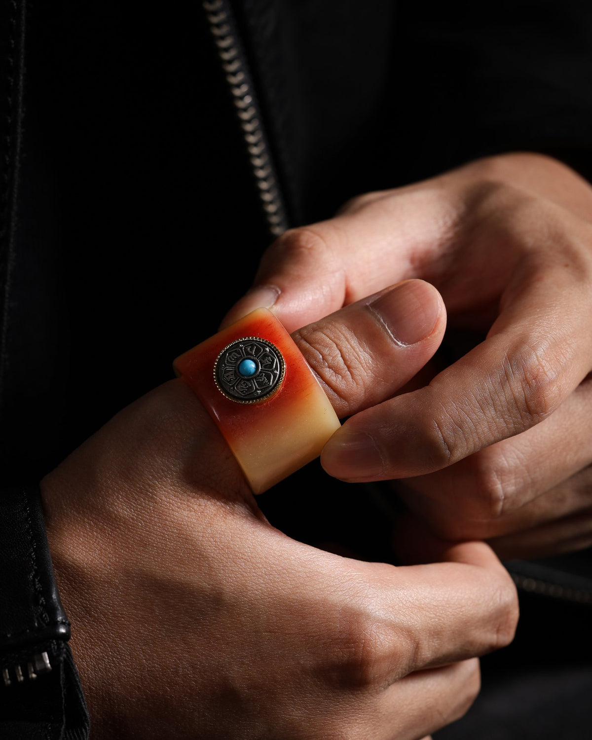 Yak Bone Mantra Thumb Ring