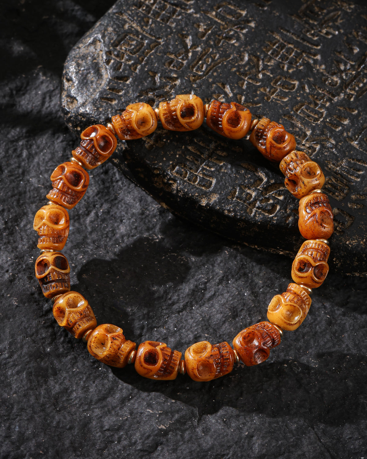 Aged Yak Bone Skull Bracelet-4