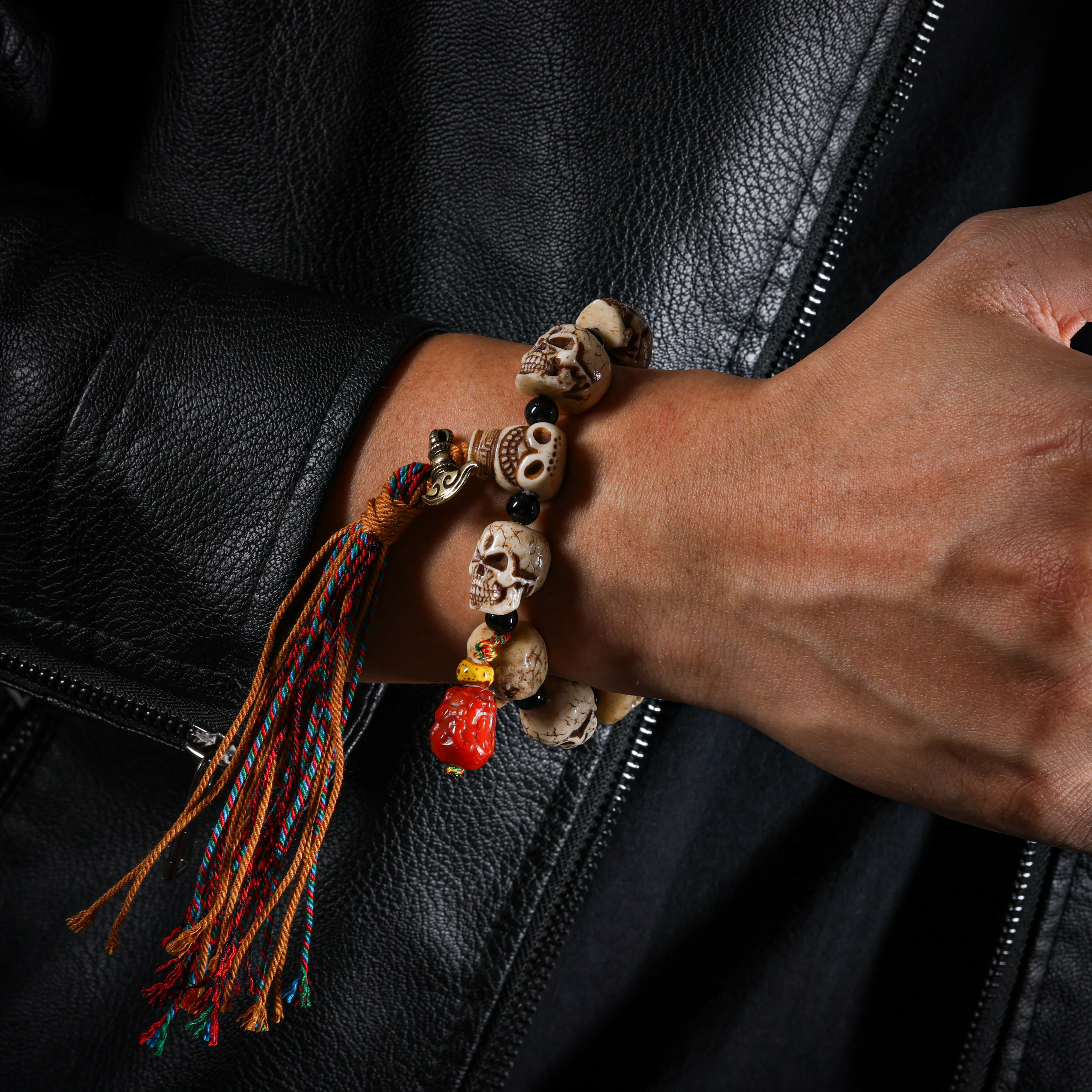 Pulsera de calavera de hueso Charnel Ground-3