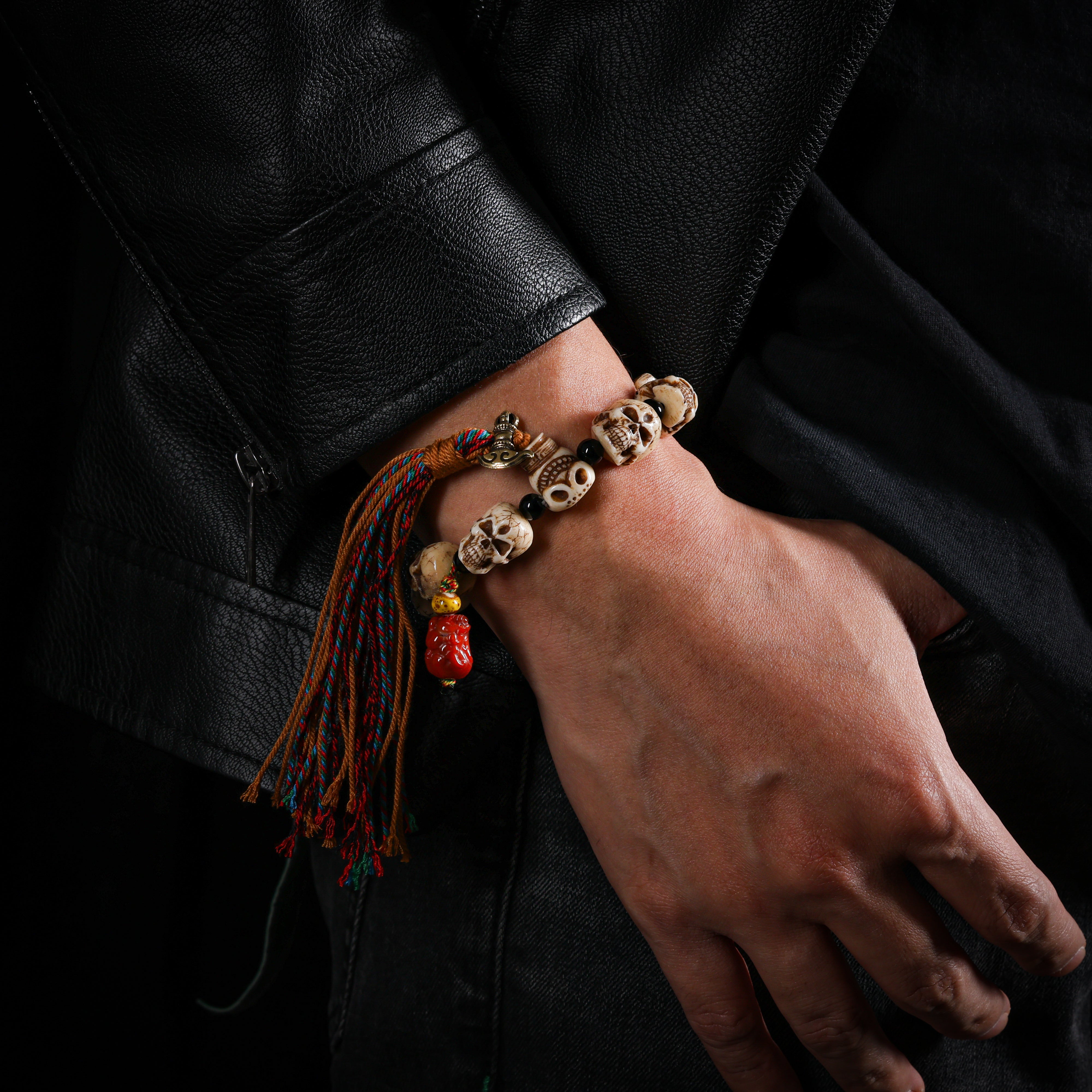 Pulsera de calavera de hueso Charnel Ground-4