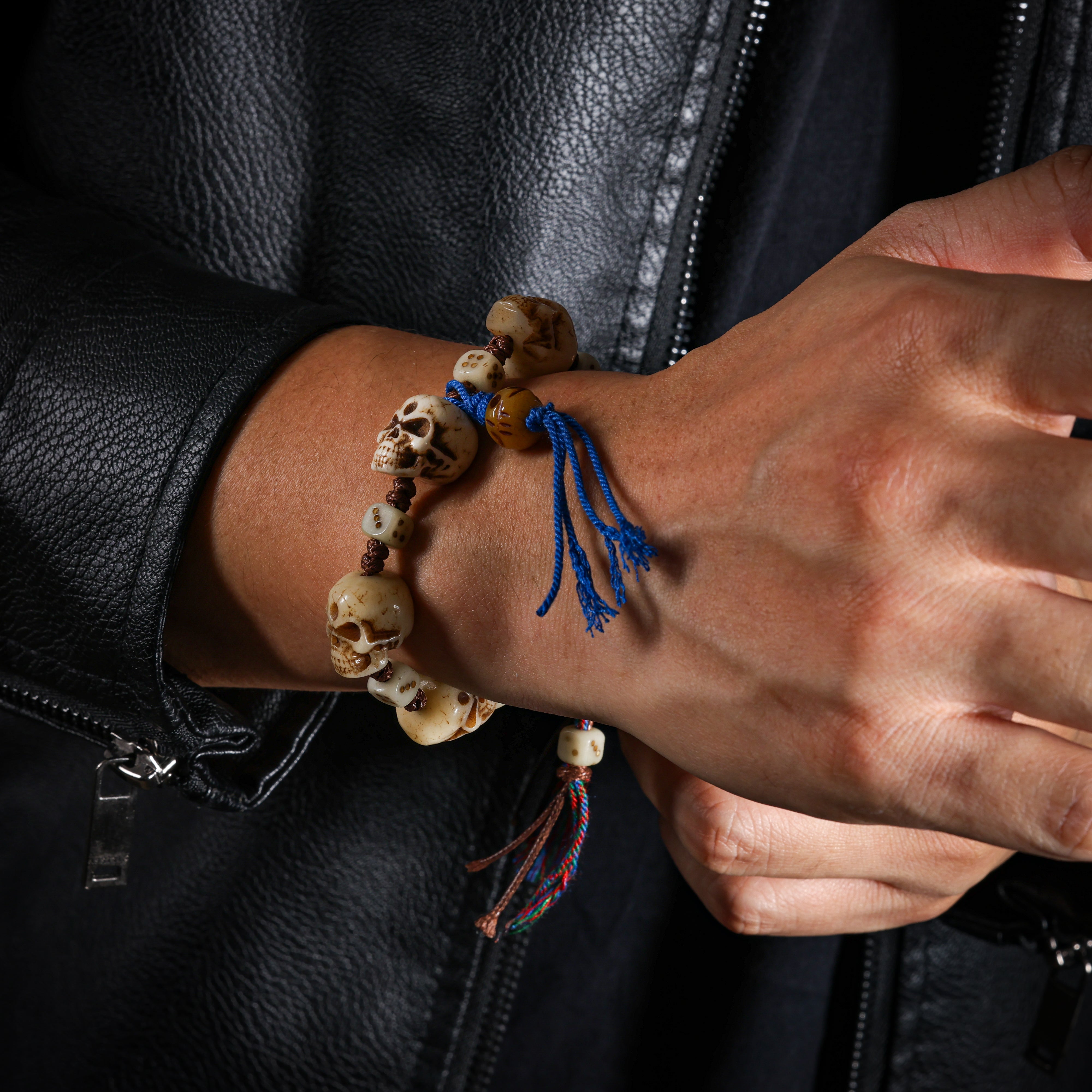 Yak Bone Carved Skull Bracelet Amulet