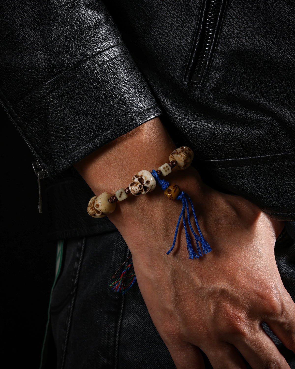 Yak Bone Carved Skull Bracelet-3