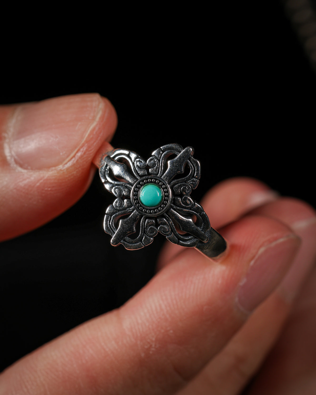 Crossed Vajra Turquoise Open Ring-3