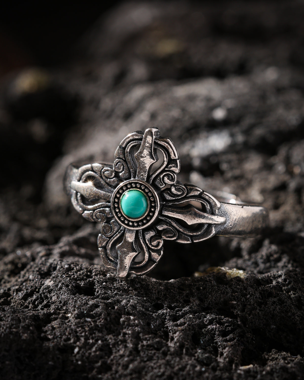 Crossed Vajra Turquoise Open Ring-8