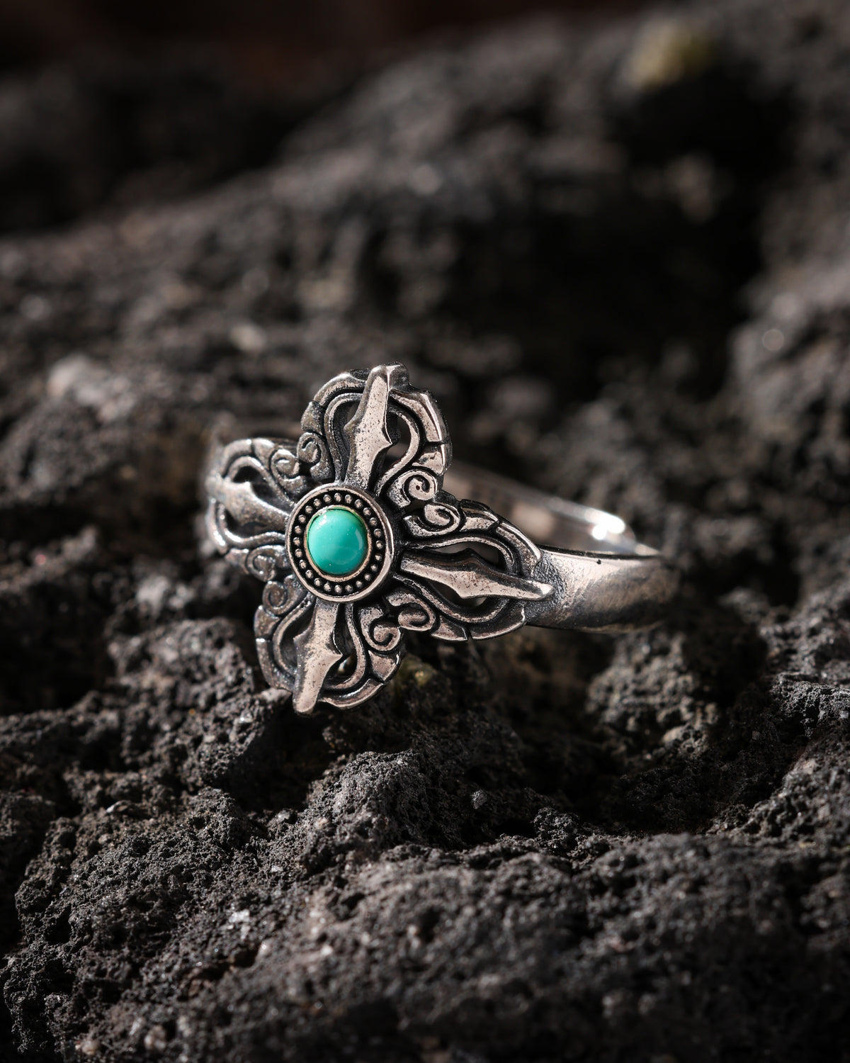 Crossed Vajra Turquoise Open Ring-4