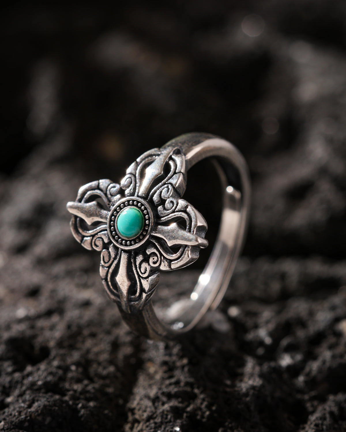 Crossed Vajra Turquoise Open Ring-5