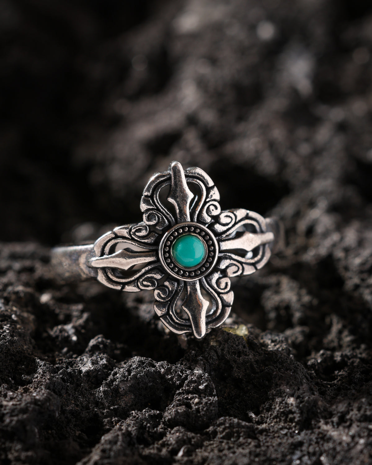 Crossed Vajra Turquoise Open Ring-7