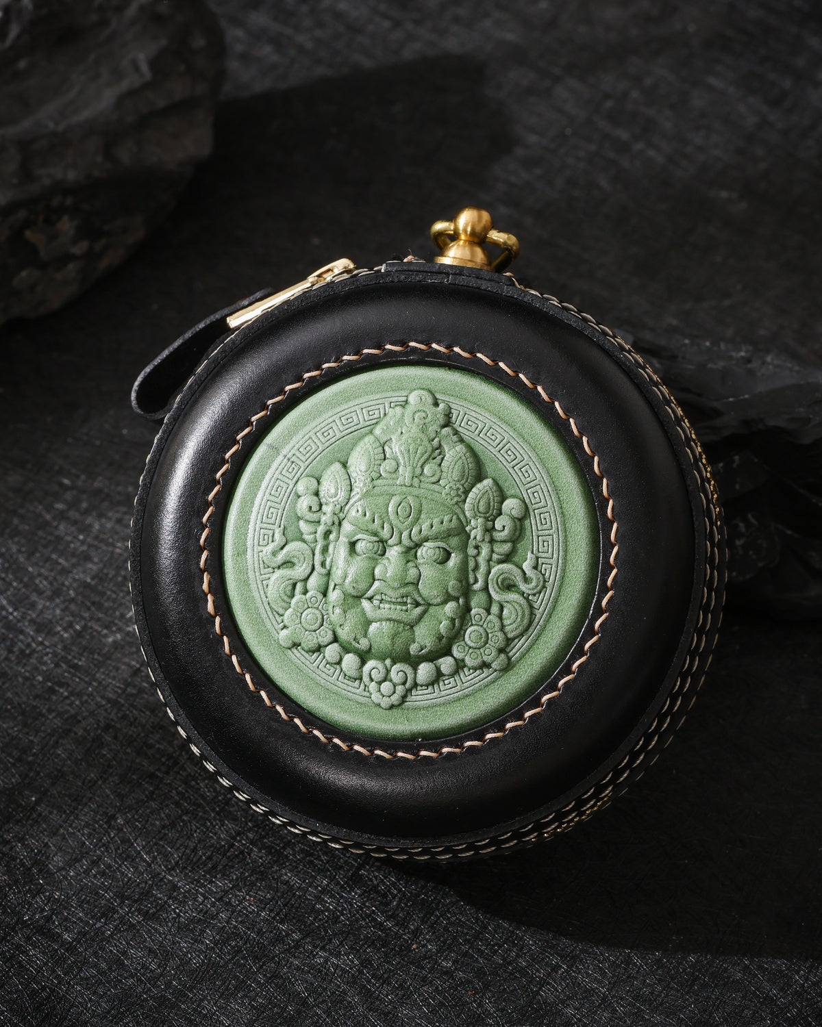 Borsa in pelle Jambhala gialla tibetana-18
