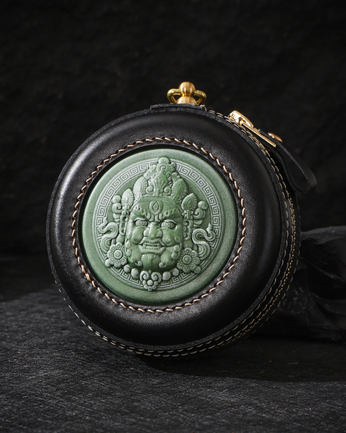 Borsa in pelle Jambhala gialla tibetana-14