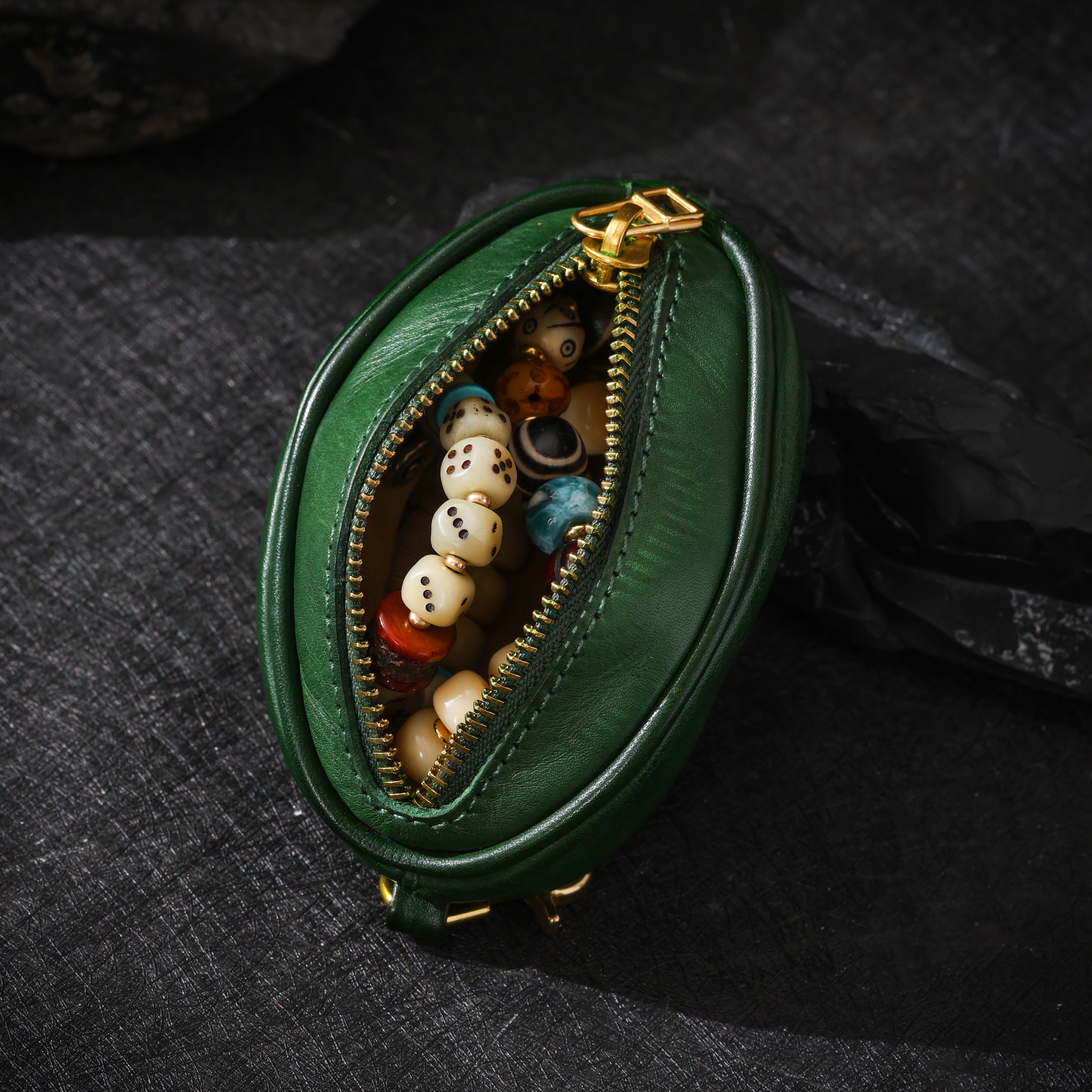 Sacchetto portagioie in pelle di mucca Vajra tibetano-13