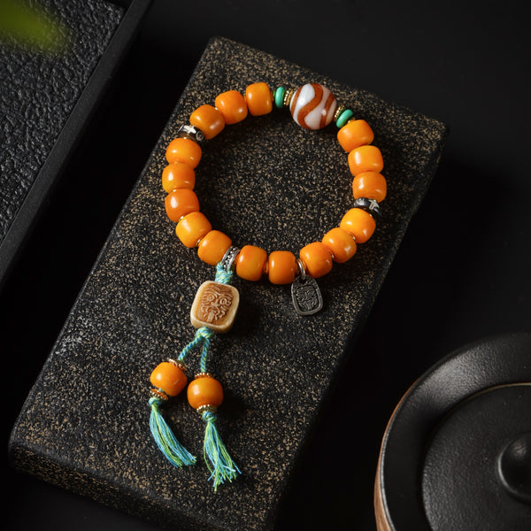 Aura Deer Tibetan Yellow Yak Bone Handmade Dzi Bracelet