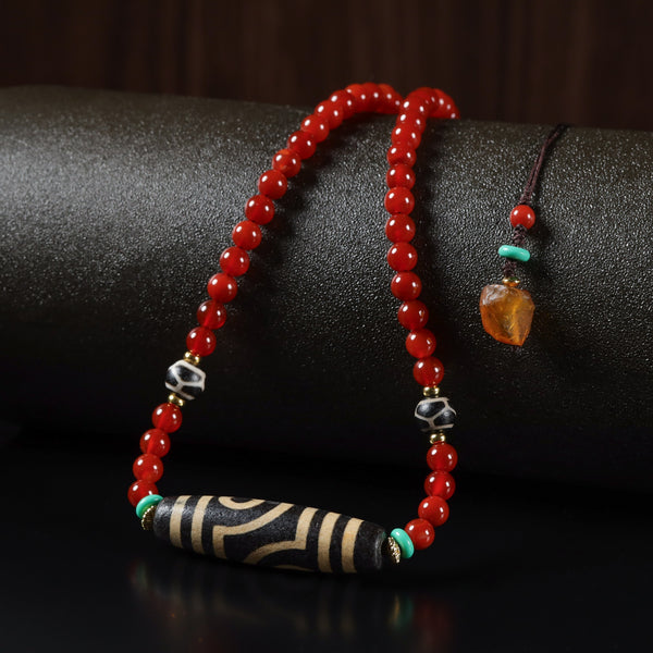 Aura Deer South Red Agate Six-Eyed Dzi Necklace
