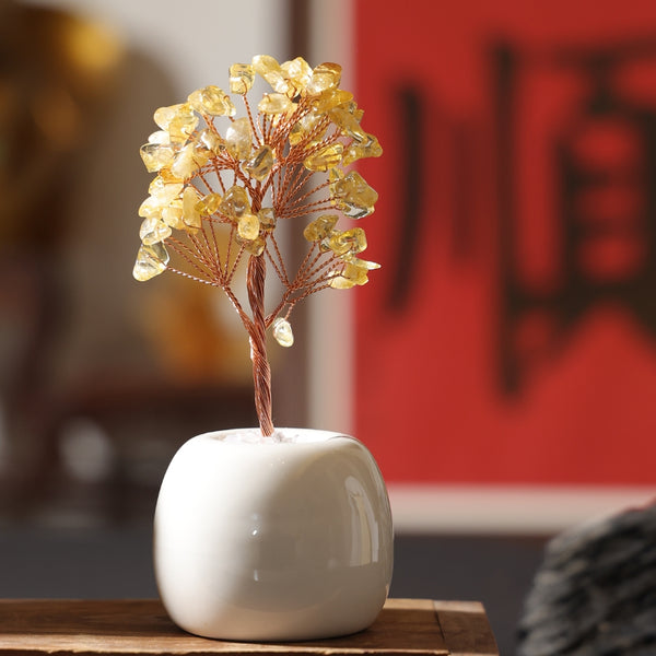Aura Deer Yellow-Crystal Tree Art Decor