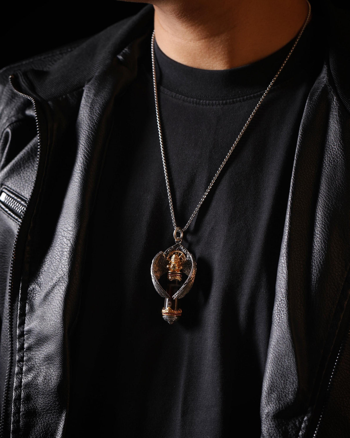 Garuda Dzi Rotating Wheel Pendant Necklace-2