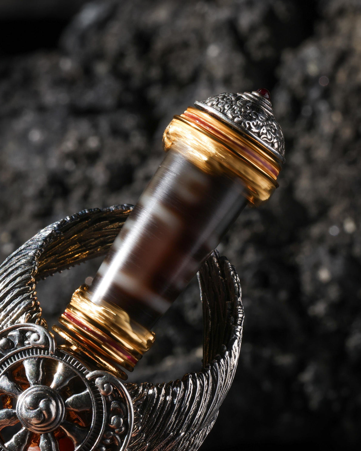 Garuda Dzi Rotating Wheel Pendant Necklace-9