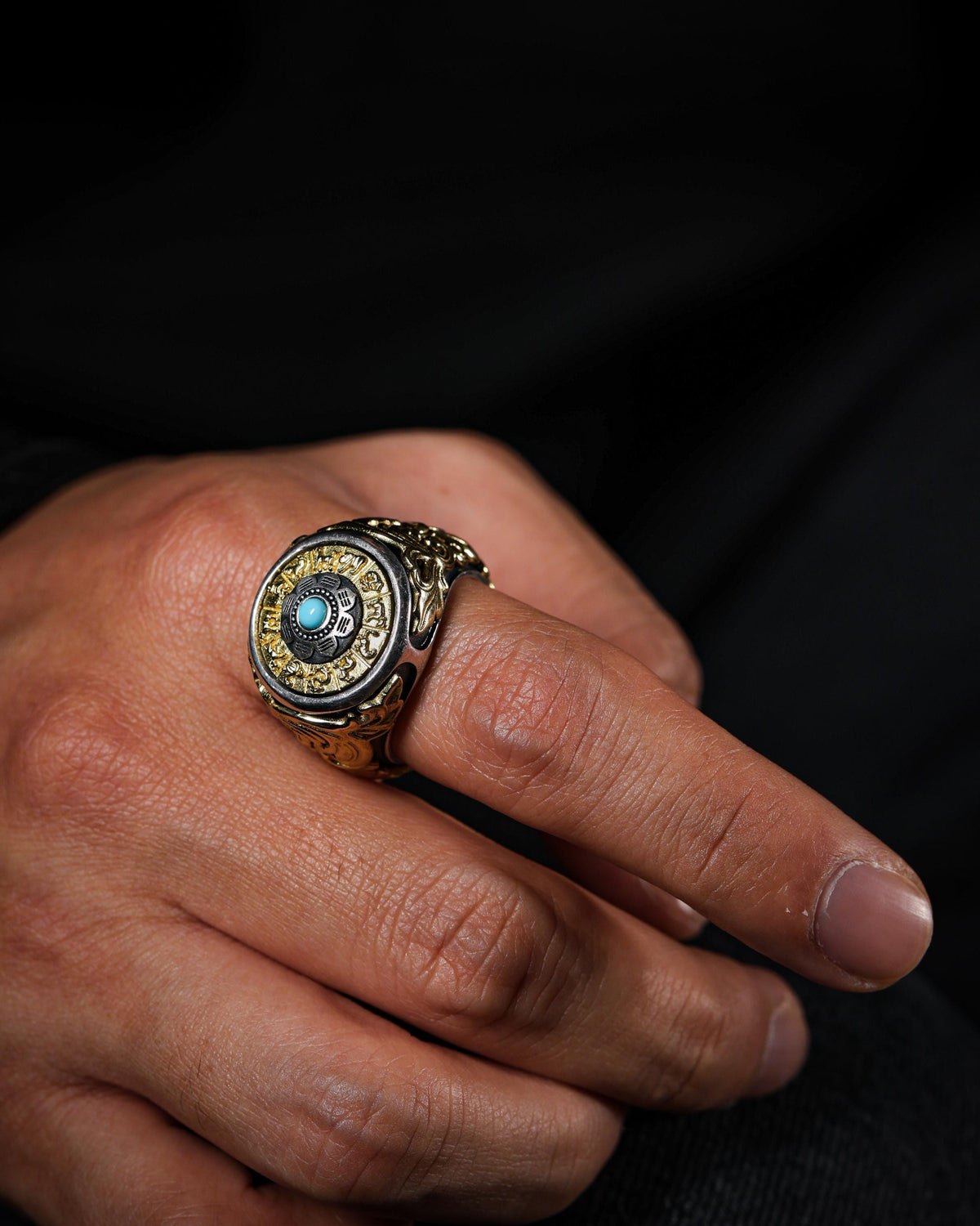 Anillo turquesa de ocho trigramas ajustable-3