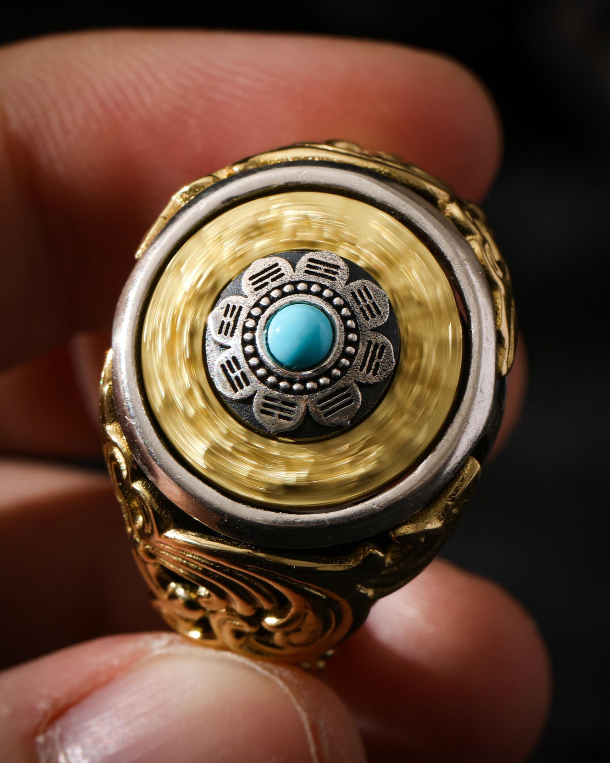 Anillo turquesa de ocho trigramas ajustable-4